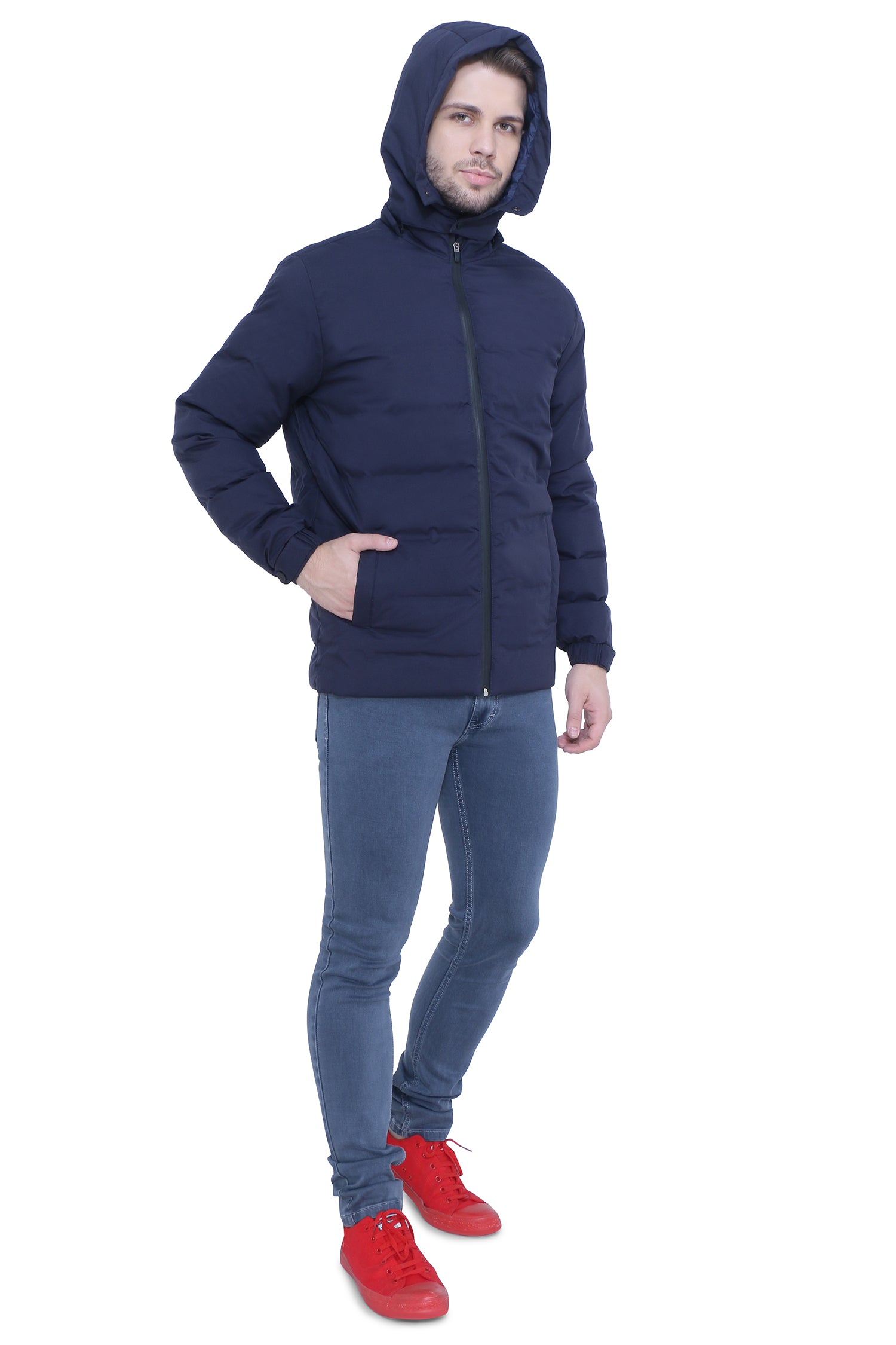 Navy Blue High Neck Detachable Hood