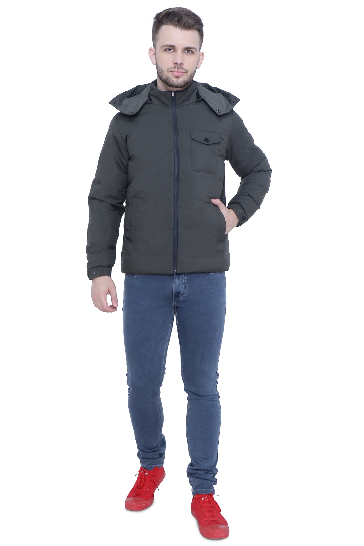 Navy Blue High Neck Detachable Hood